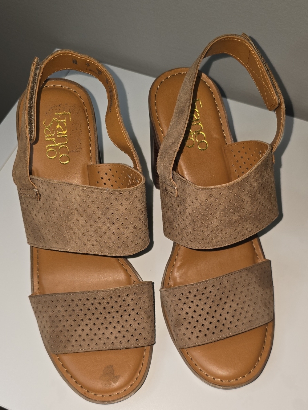Franco Sarto Suede Perforated Taupe Slingback Sandals